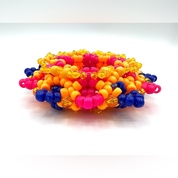 🏵️ “Diwali Rosette, Mandala, Marigold” 🏵️ Custom 3D UFO PLUR Rave Kandi Cuff - Picture 6 of 7